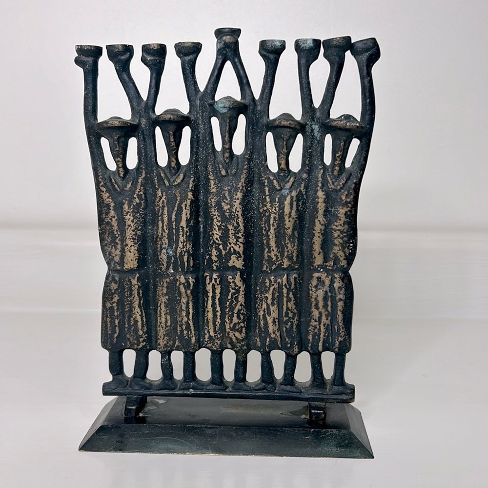 Ruth Block 🕎 Brutalist Bronze Art Figural Rabbi Menorah Sculpture Signed